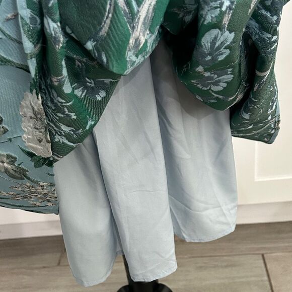 Ina - Aqua Blue Elegant Floral Puff Sleeve Dress - M - NWT - Picture 10 of 10